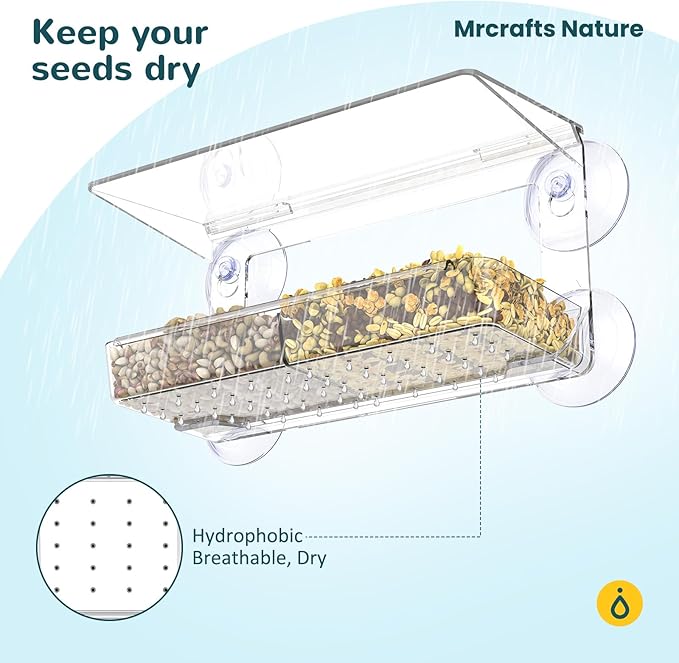 MrCrafts Nature Window Bird Feeder with Strong Suction Cups, Clear Window Bird feedersfor Viewing, Cardinal Bird Feeders for Outside, Unique Gift