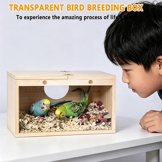 kathson Parakeet Nesting Box,Transparent Parrots Breeding Mating Boxes Nest House,Bird Cage Nesting Box for Cockatiel,Budgie,Lovebirds,Conure,Finch,Canary,M