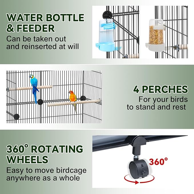 VISCOO Upgraded Encrypted 46-Inch Bird Cage, with Wooden Perches, Metal Parakeet Cage with Slide-Out Tray, Water Bottle&Feeder, Bird Cages for Parrot,Parakeets,Cockatiel,Lovebird,Small Mid-Sized Birds