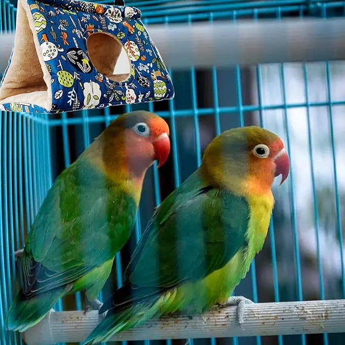 Bird Nest Winter Warm House Hanging Hammock Velvet Shed Hut Cage Bird Plush Fluffy Hideaway Sleeping Bed Fuzzy for African Grey Cockatoo Parrot Parakeet Cockatiels Budgies Parakeets (Large, Blue)