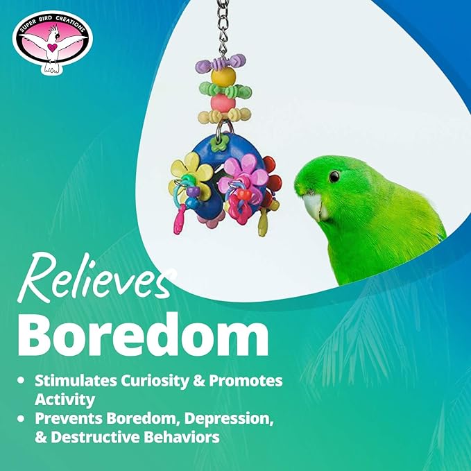 Super Bird Creations SB1085 Flower Power Bird Toy, Small/Medium Bird Size, Ideal for Cockatiels, Parakeets, and Parrots - 7" x 2.5" x 2"