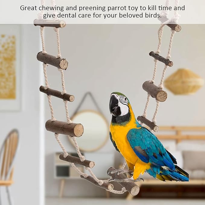 Pet Rope Ladder, Hamster Bird Ladder Climbing Rope Ladder Birds Swing Hanging Bridge Toys for Mouse, Chinchilla, Rat, Squirrel, Dwarf Hamster, Parrot - 39.37 Inch