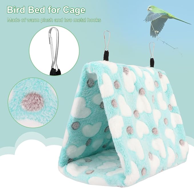 2PCS Bird Bed for Cage, Warm Cozy Hanging Bird Hammock Hut Tent for Parrot, Finch, Budgies, Parakeets, Cockatiels, Soft Plush Hideaway Bird Hut Beds (Coffe+Green)