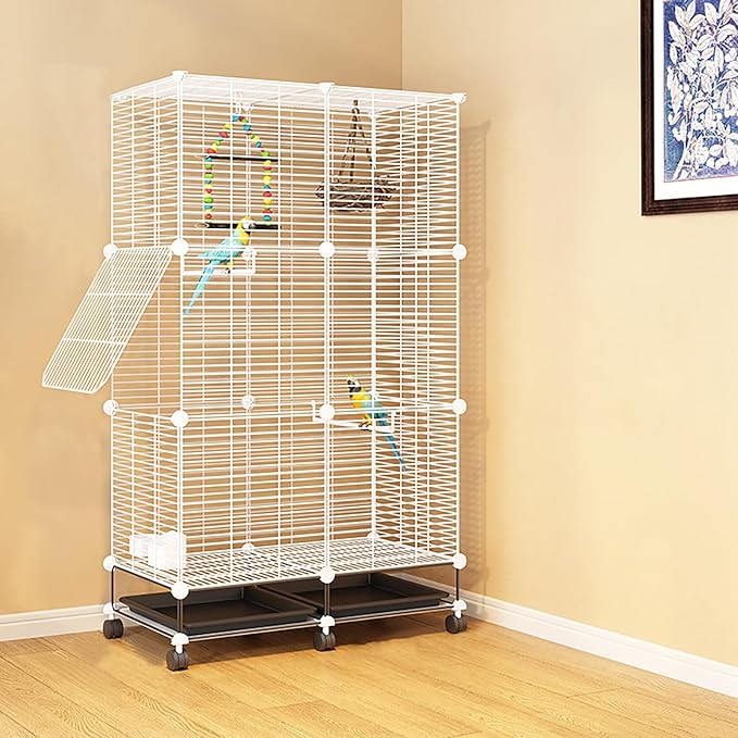 49-inch Large Bird Cage with Wheels for Parrots and Small Birds – 3-Tier Metal Parakeet Cage with Stand, Lockable Door, Removable Tray – Indoor Outdoor Rolling Birdcage for Home or Garden