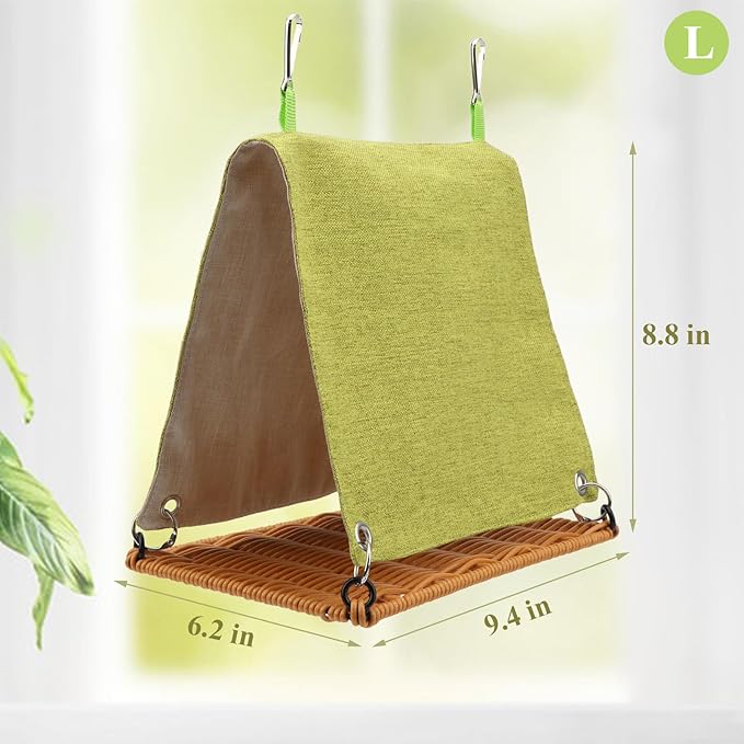 Hypeety Bird Nest Parakeet Tent for Cage Cozy Warm Bird Bed Hut Hideaway with Hanging Hook Washable Bird Cage Accessories Soft Snuggle Nest for Cockatiel Lovebird Conure Budgie Habitat (Green, L)