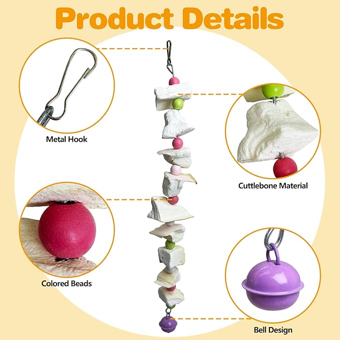 PINVNBY 2 Pack Bird Toys with Cuttlebone Calcium Parakeet Chewing Toy Hanging Bird Beak Grinding Stone Cage Accessories for Parrot Budgie Lovebird Cockatiel (Small)