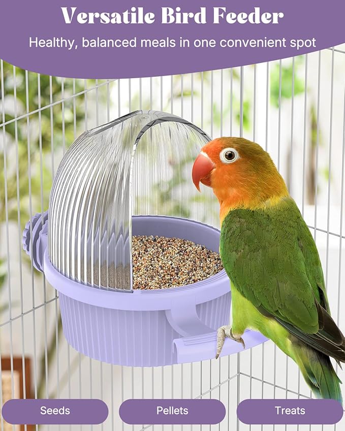 Pawfly No Mess Bird Feeder with Water Dispenser, Food and Water Bowl for Parakeet, Parrot, Cockatiel, Budgie and Lovebird, 4" D x 5.5" H Bird Cage Feeder