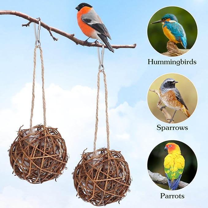 Totority Bird Nesting Material 3pcs, Pre-Filled Roosting Pocket with Soft Cotton, Ready-to-Hang Natural Shelter for Attracting Hummingbirds, Wild Birds to Garden, Yard, Outdoor Courtyard