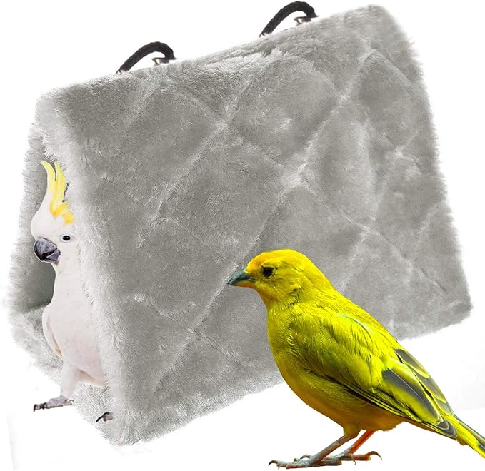 MOACC Winter Warm Bird Nest House Shed Hut Hanging Hammock Finch Cage Plush Fluffy Birds Hut Hideaway for Hamster Parrot Macaw Budgies Eclectus Parakeet Cockatiels Cockatoo Lovebird (S, Grey)
