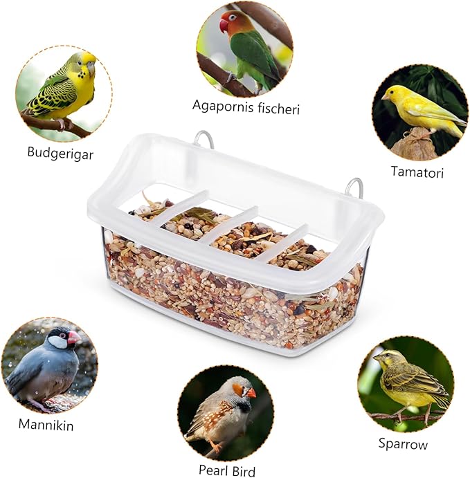 2pcs Plastic Bird Feeders Transparent Hanging Food Bowls for Parrots Birds Capacity Feeders for Learning to Eat
