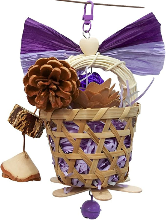 Bird Toys Foraging Shredder Hanging Toys Rope Perch with Bell Parakeet Toy Parrot Swing Climbing Standing Toys Bird Cage Accessories for Conure Cockatiel Budgies Lovebird, Purple