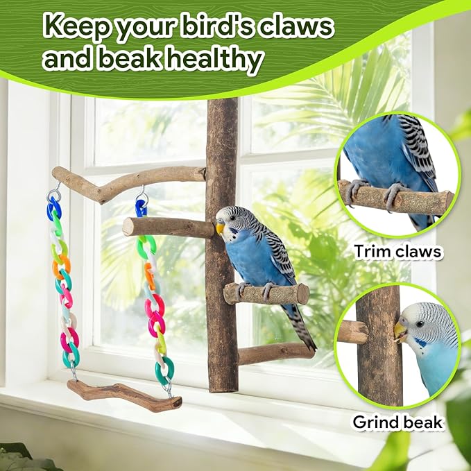 Bird Toys, Bird Swing Toys with Perch Stand, Cage Accessories for Budgies, Parakeets, Cockatiels & Other Small Birds