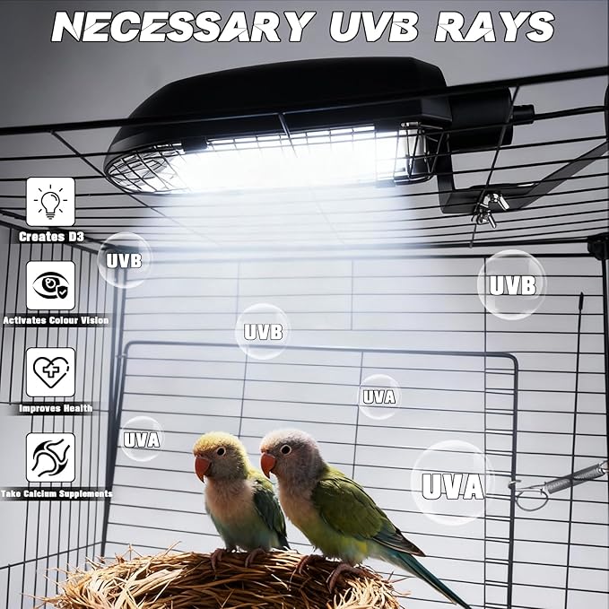 Bird Cage Light Fixture Combo Kit with Adjustable Timer,Lamp Hood with 2.4% UVB UVA 20W Compact Fluorescent Bulb for All Kinds Captive Birds Reptiles