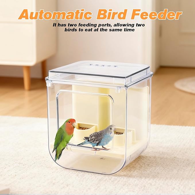 No Mess Automatic Bird Feeder with Hooks Hanging,2 in 1 Bird Bath for Cage,Multifunctional Bird Food Container Bathing Tubs,Parrot Seed Feeders Bird Cage Accessories for Budgies Lovebirds Cockatiels
