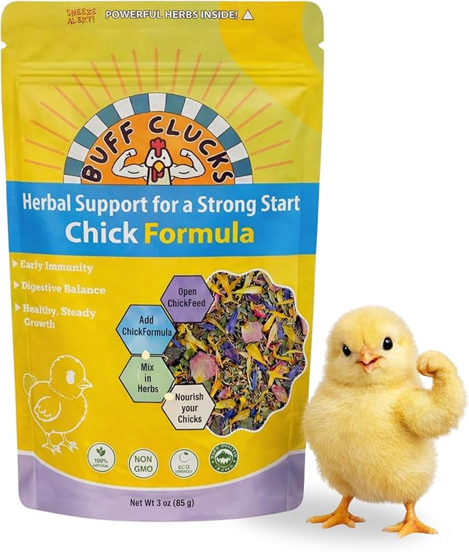 Buff Clucks Chick Formula Herbal Supplement for Baby Chicks – All-Natural Botanical Blend for Daily Wellness, Feather Quality – Plant-Based Herbs for Coop Snacks - Calendula, Oregano, Lemon Balm, USA