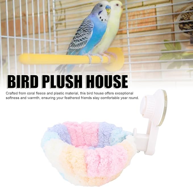 Plush Bird Snuggle Hut, Warm Velvet Bird Nest with Suction Cup, Parrot Sleeping Bed Bird Hammock for Travel Car Window Outdoor (Small)