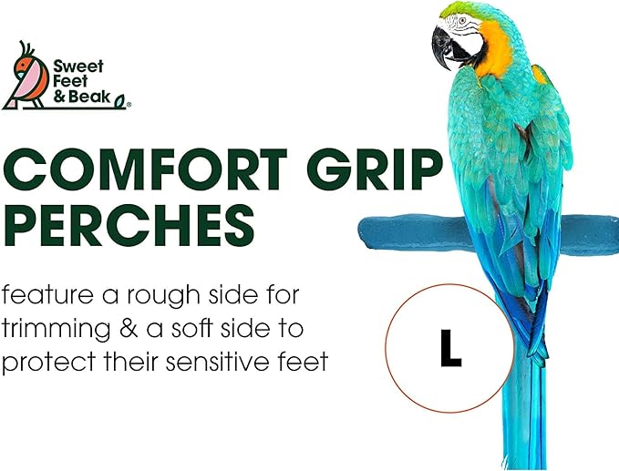 Sweet Feet and Beak Comfort Grip Safety Perch for Bird Cages - Pedicure Perch for Birds to Keep Nails and Beaks in Top Condition - Safe Easy to Install Bird Cage Accessories L 13" - Blue
