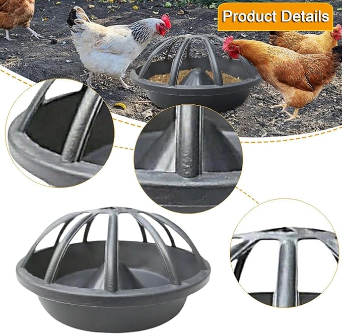 Chicken Feeder Bird Feeding Bucket,Animal Husbandry Supplies,Goose Feeder Dispensing Feed Tray,Large Capacity for Chook Hen, 12 Holes