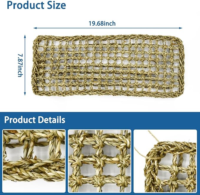 19.7 x 7.87 Bird Seagrass Mat Natural Seagrass Woven Net Rat Cage Accessories Bird Foraging Chew Wall Toys Climbing Rope Ladder Chew Toys for Parrots Cockatoos Lovebird Cockatiel Hamster Parakeet
