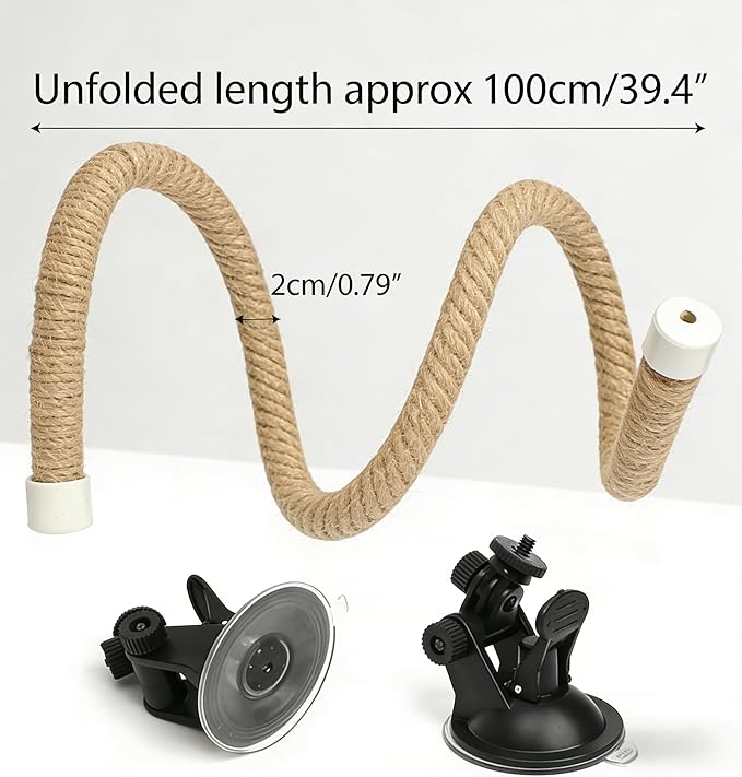 Natural Flax Bird Perch Stand with Strong Suction Cups | Movable Parrot Training Perch for Window/Mirror/Car/Tiles | Universal for Budgie, Cockatiel, Conure (DIY Modular Parrot Perch)