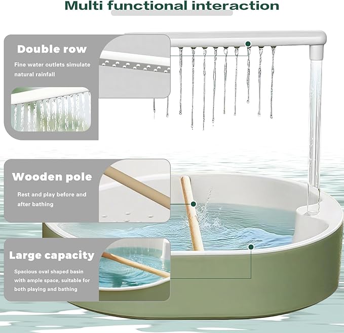Parrot Shower, Automatic Bird Bath with Pump, Bird Bath, Automatic Bathtub with Circulating Faucet, Large-Capacity Water Tank for African Grey, Cockatiel, Conure, Budgie, Lovebird