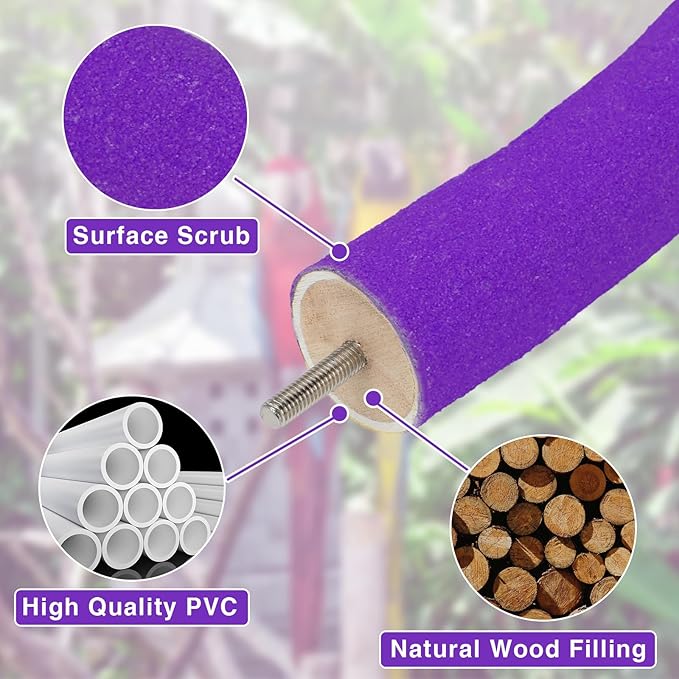Rypet U Shape Parrot Perch Stand Toy for Paw Grinding Clean Stick Exercise, Rough-Surfaced Quartz Bird Perch Standing Cage Accessories for for Small Parakeets Cockatiels Conures Macaws (Purple XL)