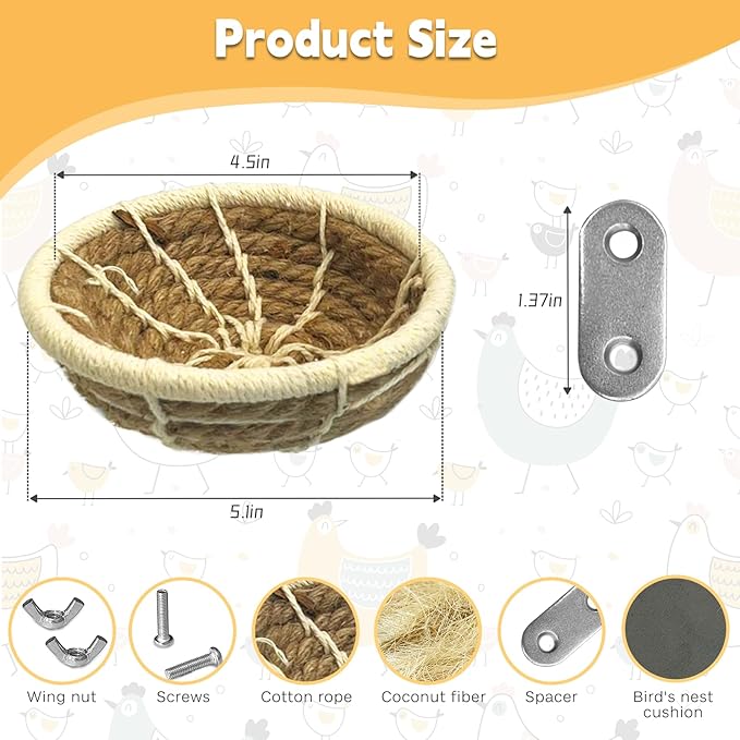 kathson Hemp Rope Weave Bird Breeding Nest Bed for Parakeet Cockatiel Canary Lovebird and Small Parrot Cage Hatching Nesting Box（Beige）