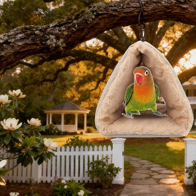 Litewoo Winter Warm Bird Nest House Hanging Hammock Shed Hut Cotton Parrot Sleeping Bed Plush Double Access Birds Hut Hideaway Tent for Parrot Parakeet Cockatiel Cockatoo Budgie Lovebirds (M/Beige)