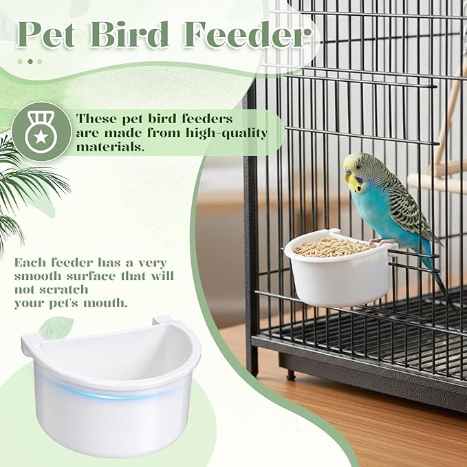 6 Pcs Plastic Bird Food Feeder Bird Cage Feeder Hanging Feeding Bowl Seed Container White Food Dishes Bowl Birds Cage Accessories for Small Parakeet Pigeons Conures