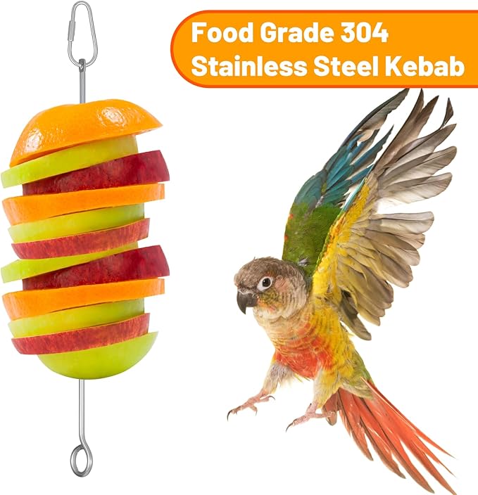 3 Pcs Bird Cage Food Holder Parrot, Stainless Steel Parrot Fruit Vegetable Stick Holders, Bird Food Treats Skewer, Birds Cage Feeder Foraging Toy Hanging Rodent Toy for Parakeet Budgie Macaw