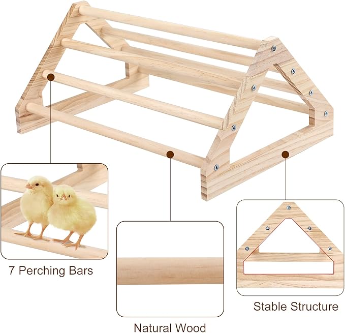 Wooden Chick Perch Stand, Pine Chicks Roosting Bar, Jungle Gym Perch Toys for Chicken Coop & Brooder, Bird Perch for Baby Chicks & Parrots (Large)