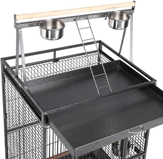 Topeakmart 68-inch Wrought Iron Play Top Large Bird Cage, Black