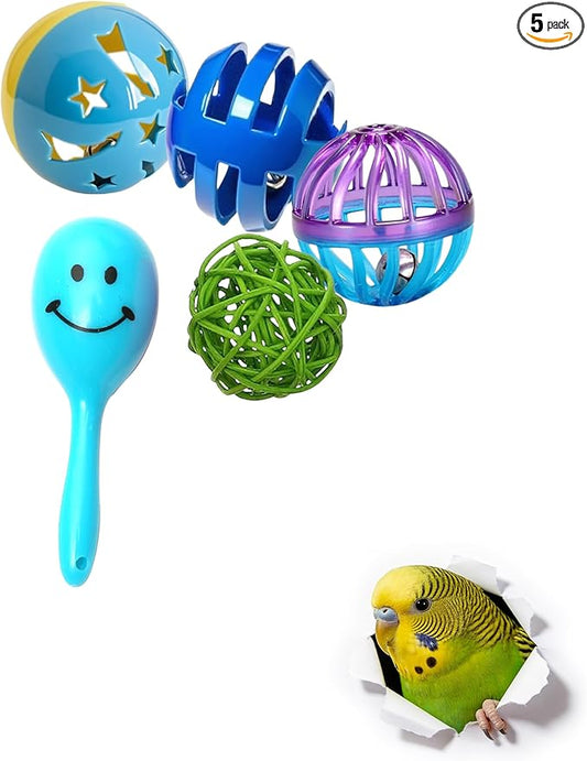 5-Pack Bird Toys for Parrots, Parakeets - Colorful, Safe, Fun for Big & Small Birds, Chase Toys Wildly (1.5'' - 2.8'')