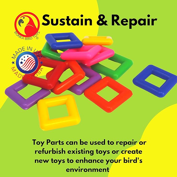 Bonka Bird Toys 2288 Pk14 Plastic 1.00" Square Parrot Toys Conure, Amazon, African Grey, and Similar Sized-Birds