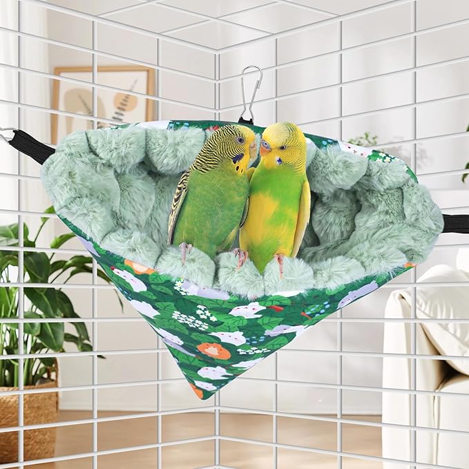 Yanmucy Bird Nests for Cages Waterproof Plush Winter Bird Hammock Hanging Warm Parrot Bed Cozy Corner Parrot House Tent for Sleeping Playing (Green, Large)