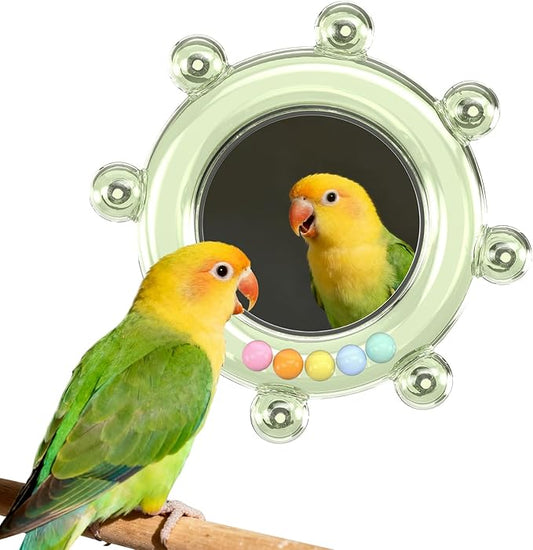 Bird Mirror Toys for Cage,Parakeet Rotating Sound Wheel Toy,Budgie Training Colorful Interactive Chew Toys for Canaries Lovebirds Conures Cockatiels cage Accessories (1, Green)