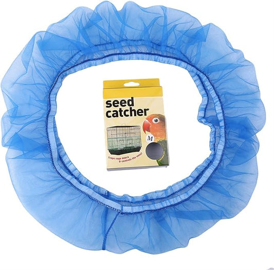 Bird Cage Seed Catcher, Stretchy Form Fitting Mesh Skirt Cover for Parrot Enclosures, Light and Breathable Fabric, Prevent Scatter and Mess,54 * 17Cm Blue