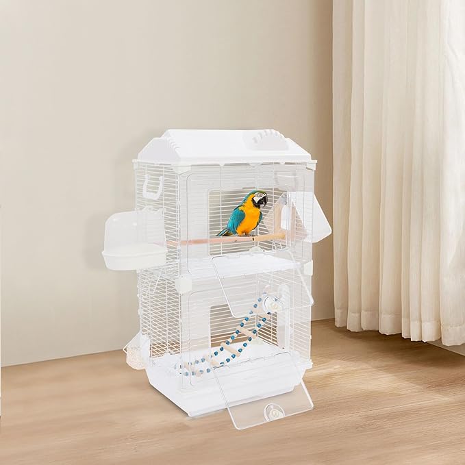 Large Bird Cage, 15.74×11.02×27.95In Wrought Iron Bird Cage, Spacious Flight Cage with Pull-Out Chassis, Modern Pet Habitat for Budgies Canaries and Small Birds (White)