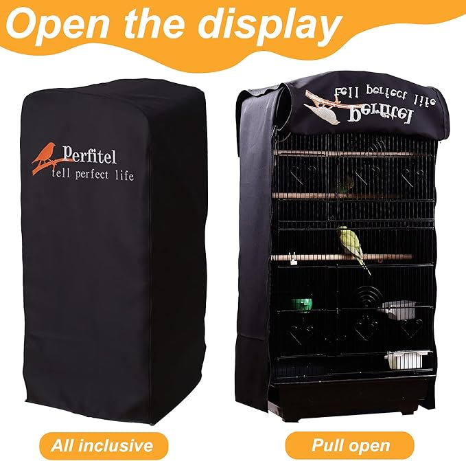Bird Cage Cover(Black) Good Night Birdcage Cover Black-Out Birdcage Cover Durable Breathable Washable Material… (18.1Lx14.1Wx36H)