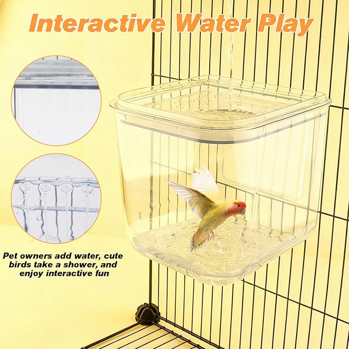 No Mess Automatic Bird Feeder with Hooks Hanging,2 in 1 Bird Bath for Cage,Multifunctional Bird Food Container Bathing Tubs,Parrot Seed Feeders Bird Cage Accessories for Budgies Lovebirds Cockatiels