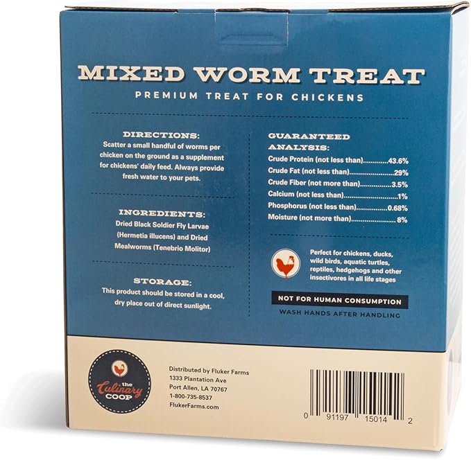 Fluker's Culinary Coop Bulk Dried Mealworms & Soldierworms, 5lbs-Premium Organic Non-GMO Dried Worm Mix for Chickens-High Protein & Omega 3 Chicken Feed for Wild Birds & Chicken Treats for Laying Hens