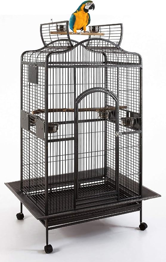 Extra Large Wrought Iron Open/Close Play Top Bird Parrot Cage, Include Metal Seed Guard Solid Metal Feeder Nest Doors Overall Dimensions: 35.25" Wx29.5 Lx62 H(with Seed Skirt)
