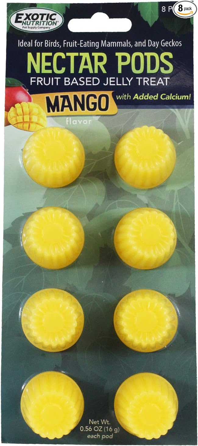 Nectar Pods (Mango) - Calcium-Fortified Jelly Fruit Treat - Sugar Gliders, Marmosets, Squirrels, Parrots, Cockatiels, Parakeets, Lovebirds, Conures, Hamsters, Day Geckos, Kinkajous & Other Small Pets