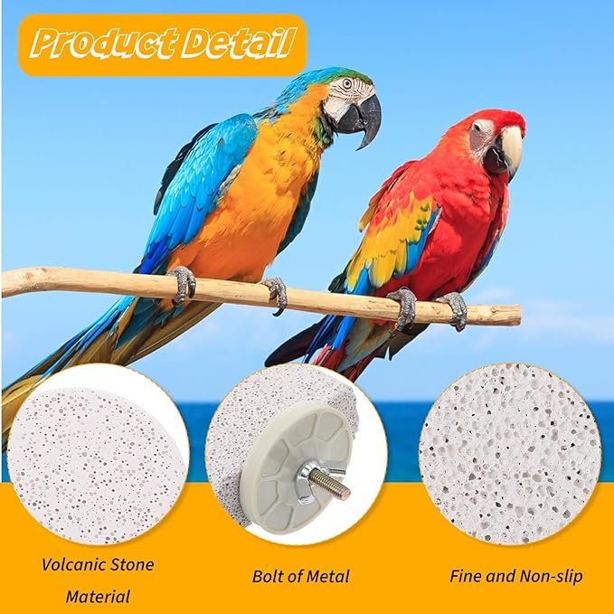 8 PCS Bird Perch Stands, Calcium Perch Beak Grinding Stone Foot Claws Trimmer Platform Chewing Toys for Small Medium Parrot Cockatiel Conure Lovebird Finch, 2.56x2.76 Inch