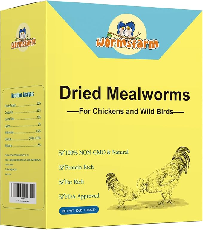 WormsFarm 10lb Dried Mealworms for Wild Birds Chickens Feed for Laying Hens,Ducks,Reptiles