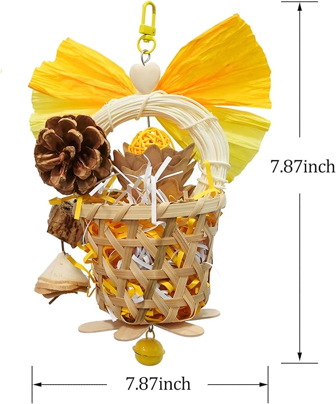 Bird Toys Foraging Shredder Hanging Toys Rope Perch with Bell Parakeet Toy Parrot Swing Climbing Standing Toys Bird Cage Accessories for Conure Cockatiel Budgies Lovebird, Yellow