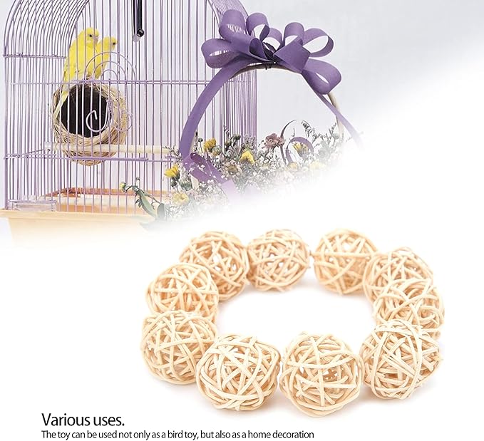 Rattan Balls, 10PCS Parrot Wicker Balls Bird Toy, 3CM Natural Parakeet Chewing Toys Decorative