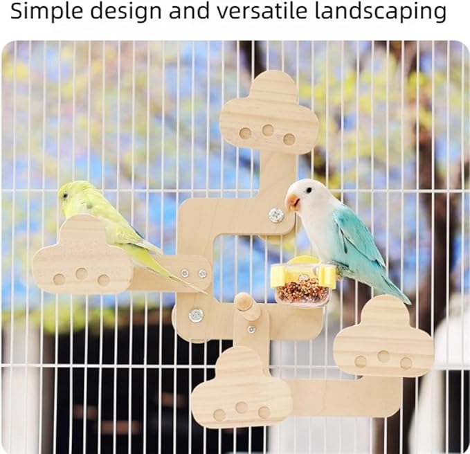 Wooden Playground with 5 Perches for Parrots, Bird Cage Accessories Wooden Playing Gyms Exercise Sturdy for Lovebird Budgie Conure Cockatiel Quaker Caique Small to Medium Parrots