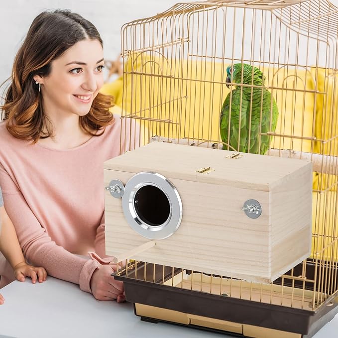 Wesiti 2 Pieces Wooden Parakeet Nesting Box Christmas Breeding Pet Bird House for Cage with Perch for Parrot Parakeet Cockatiel Lovebirds Budgie Conure and Other Small Birds(5.1 x 5.1 x 9.8 Inches)