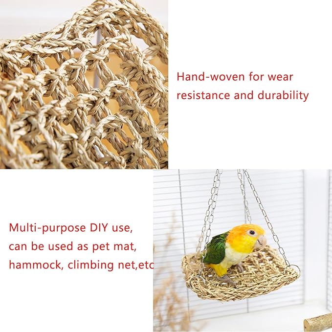 2 Pack Bird Toys Foraging Wall Replacement Bird Seagrass Mat Climbing Wall Hanging Mats for Conure Toys Parakeet Shredder Hanging Toys DIY Cockatiel Parrot Lovebird Cage Toys Small Birds